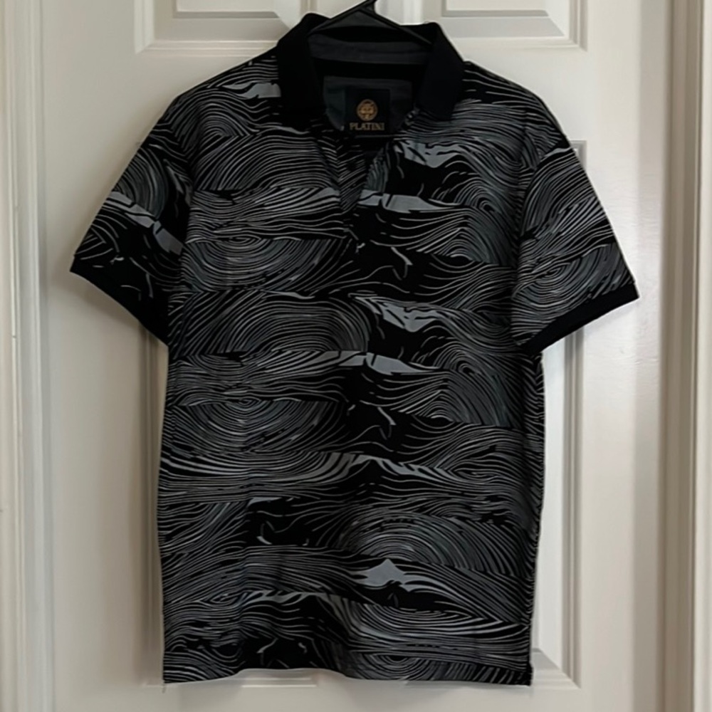 Modern Black and Gray Polo Shirt with Wavy Pattern